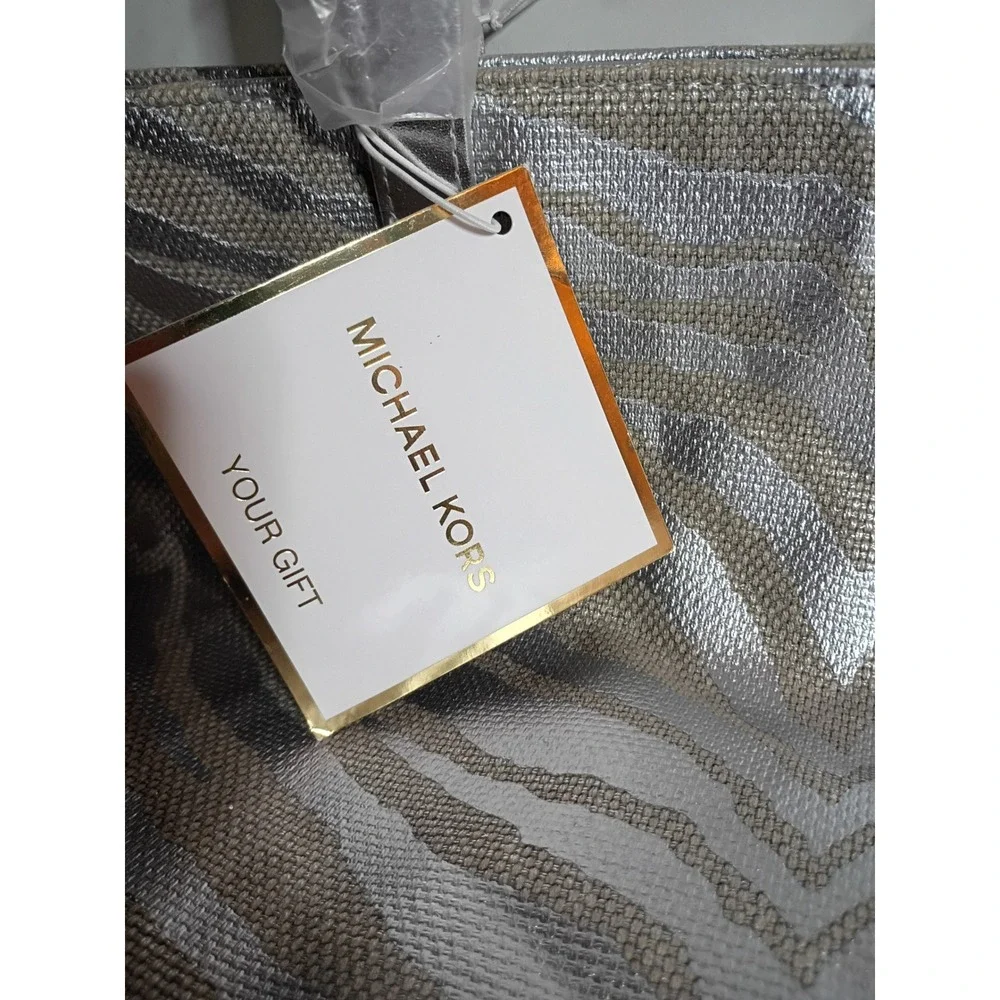 Michael Kors Silver Zebra Print Canvas Tote Bag Fragrance Gift New